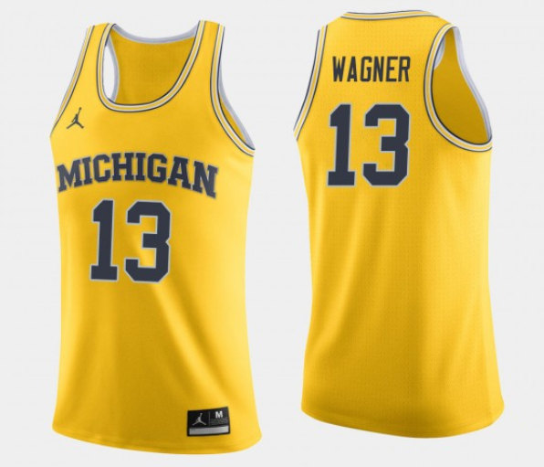 Men's Michigan Wolverines #13 Moritz Wagner Yellow College Stitched Football Jersey
